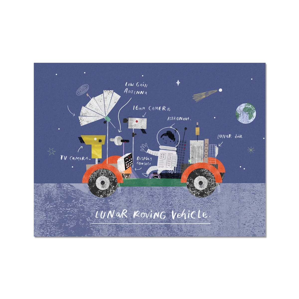 Perfect for kids, this high-quality print showcases the iconic vehicle used in historic moon missions.