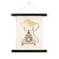 Image showing our hand-drawn Ocean Calling Kids Art Print featuring an ornate vintage phone in neutral pink and bronze tones with a green dial and a conch shell handset, all on a water colour neutral background, in a black hanger hanging from a nail