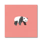 A coral pink square art print with a panda in the middle