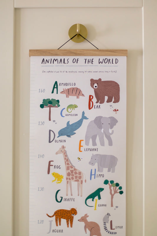 Height Chart Animals Of The World Height Chart with Solid Oak Hanger