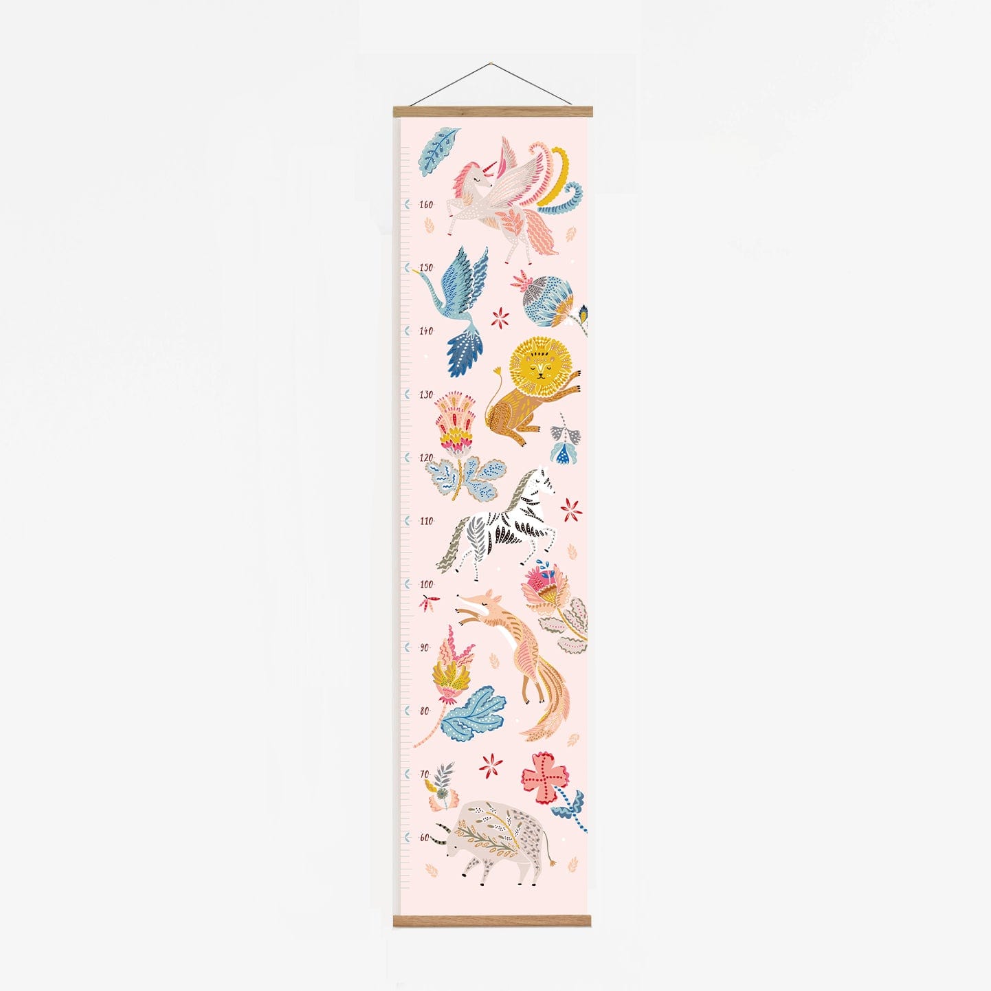 Hand-drawn design featuring line and dot detailed animals in carnival colours - featuring a fox, a lion,a nd unicorn and more, amongst bright florals