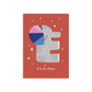 Personalised Happy Alphabet E in the shape of a Grey Elephant with multicoloured ears. Red Background with yellow stars.