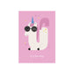 Personalised Happy Alphabet U in the shape of a white and pink unicorn wearing black sunglasses with text saying Dream Big. Pink background.