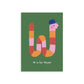 Personalised Happy Alphabet W in the shape of a red, orange and pink wriggly worm wearing a blue cap. Green Background.