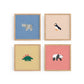 Image of a gallery wall made up of our square safari art prints, puffin, rhino, dino, and panda in natural wood frames on a white background