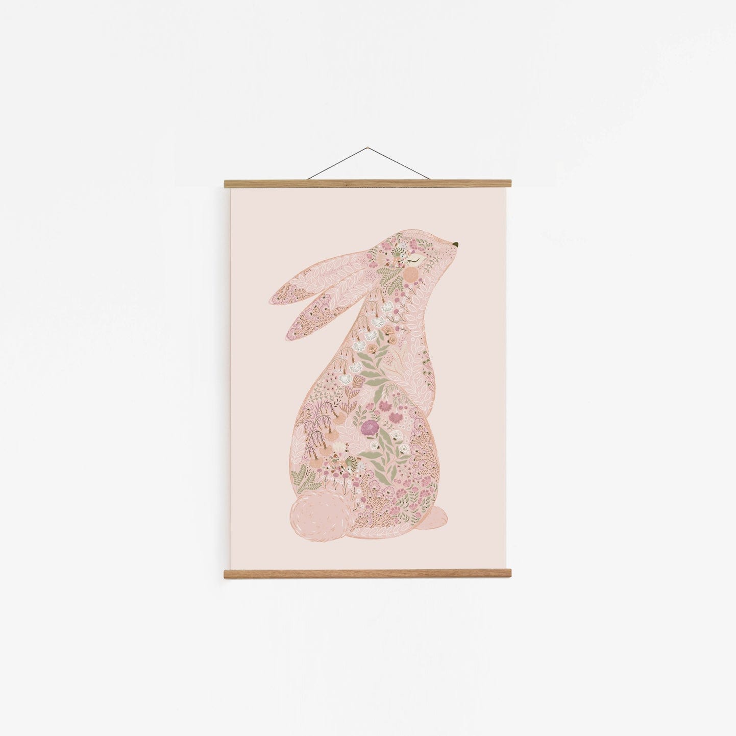 Wall Hanging With Hanger Floral Bunny Pink Wall Hanging