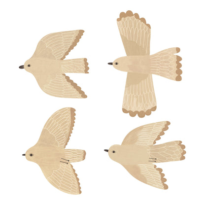 A sheet of 4 stickers of flying pale brown birds, with simplistic line feather details.