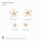 An image to show the four flowers featured in the sticker sheets in more detail with the sizes, the more open petal flower are 7 and 6cm, the pansy style flowers are both 3.5cm