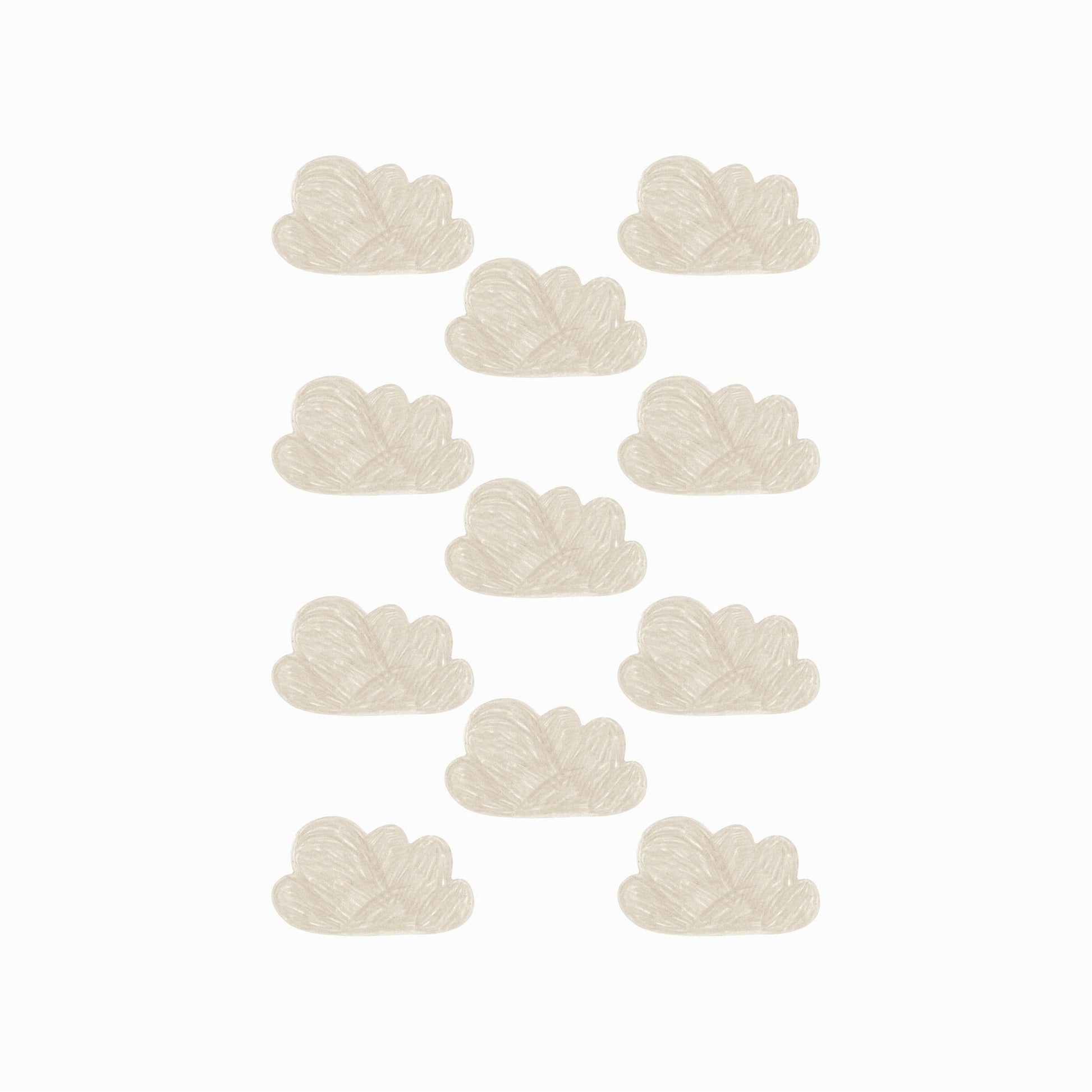 Image showng a sheet of the hand-painted mini cloud wall stickers in brown