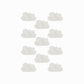 Image showng a sheet of the hand-painted mini cloud wall stickers in grey
