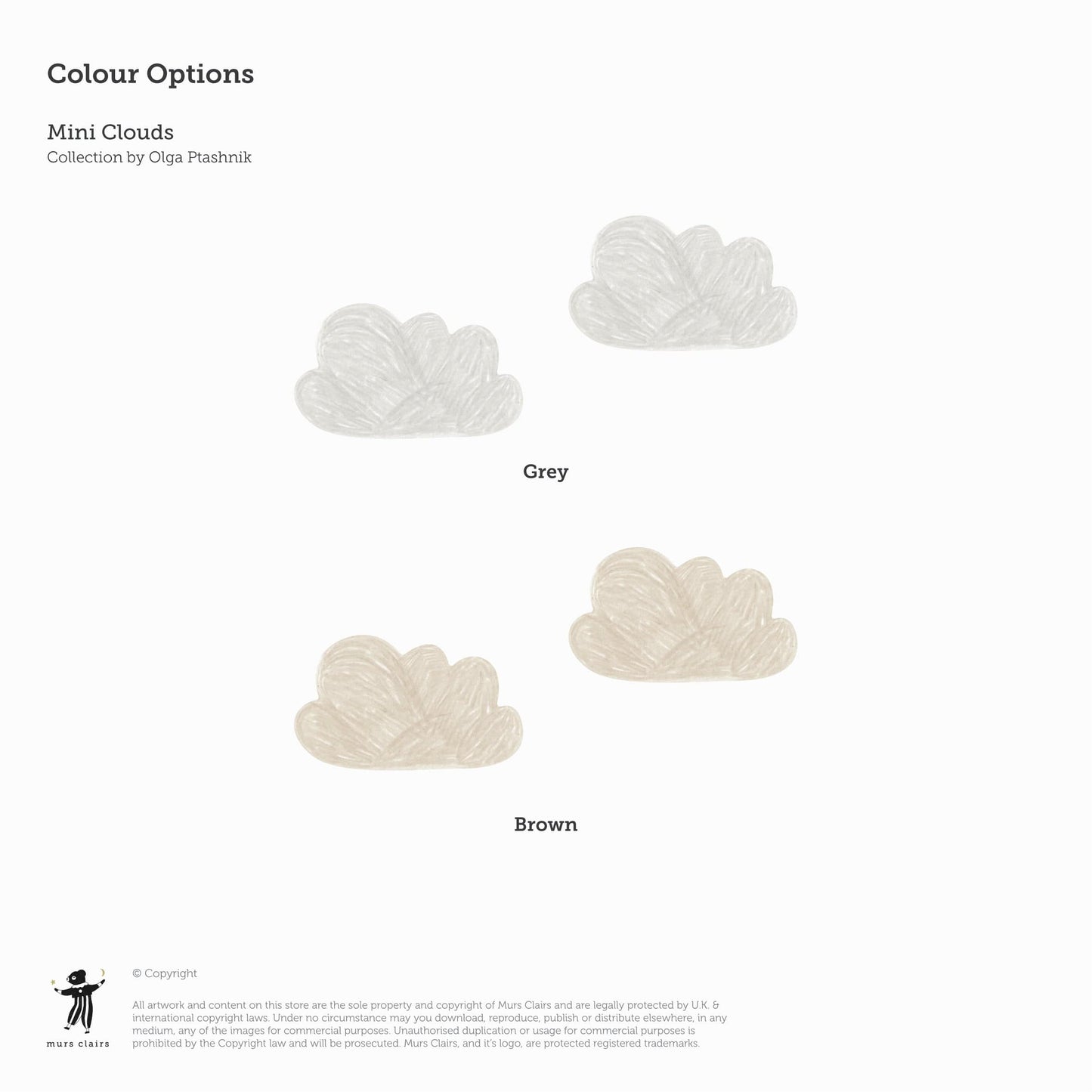 Image showing 2 of each colour cloud, grey at the top, brown at the bottom