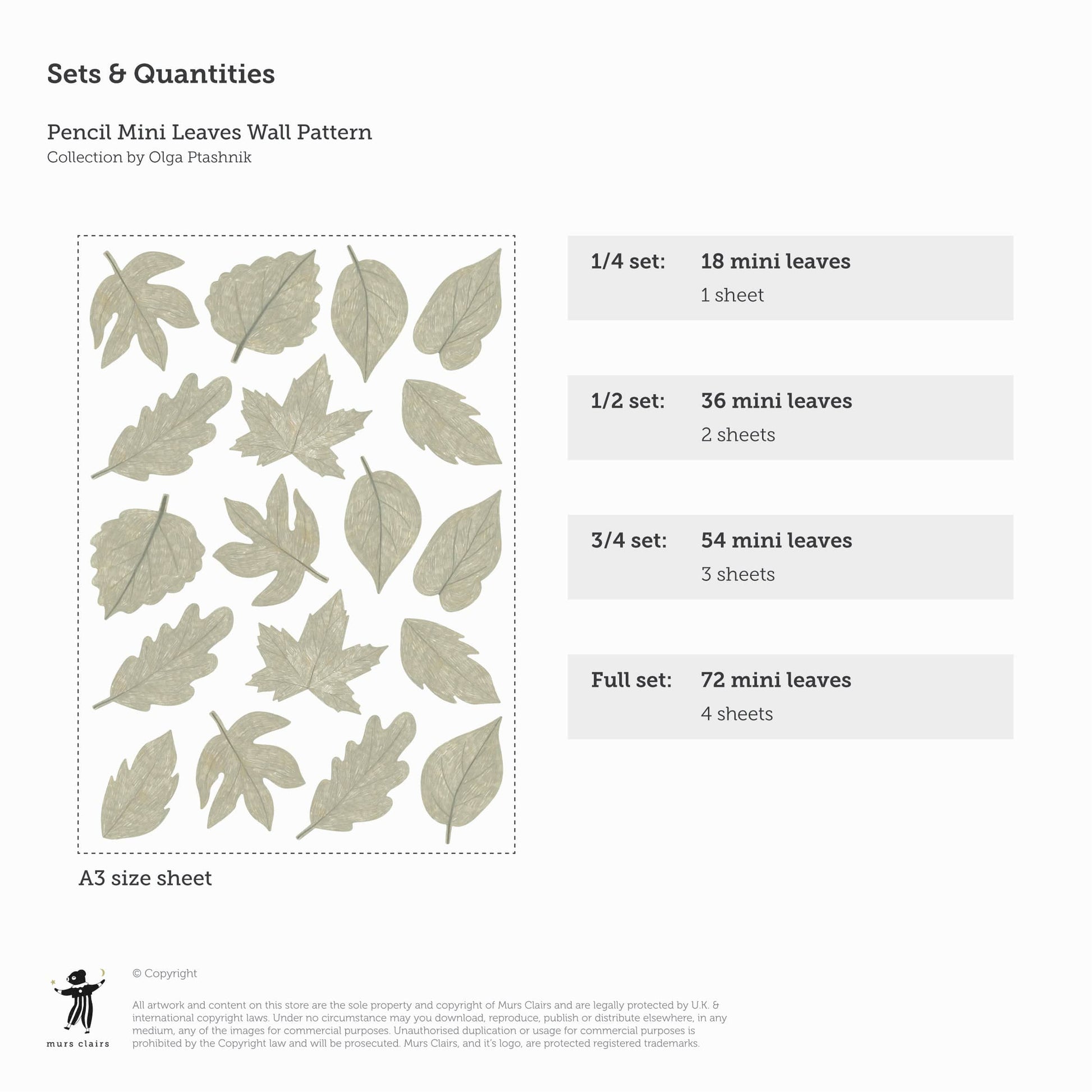 Image showing the A3 sheet of wall stickers. Each sheet has 18 mini leaf stickers