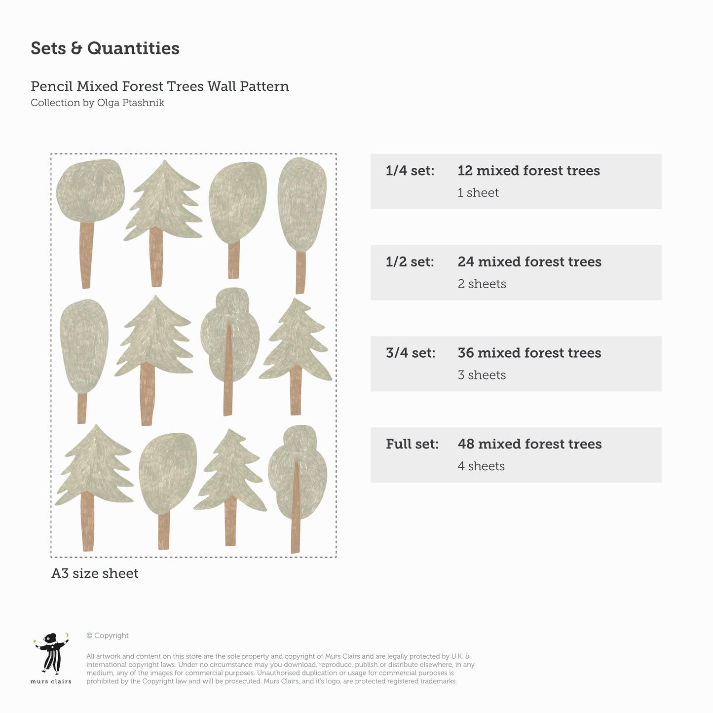 Murs Clairs Pencil Mixed Forest Trees Wall Stickers