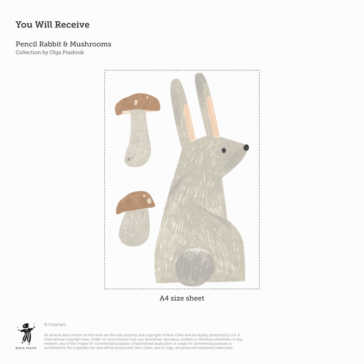 Wall Stickers Murs Clairs Pencil Rabbit & Mushrooms Wall Stickers