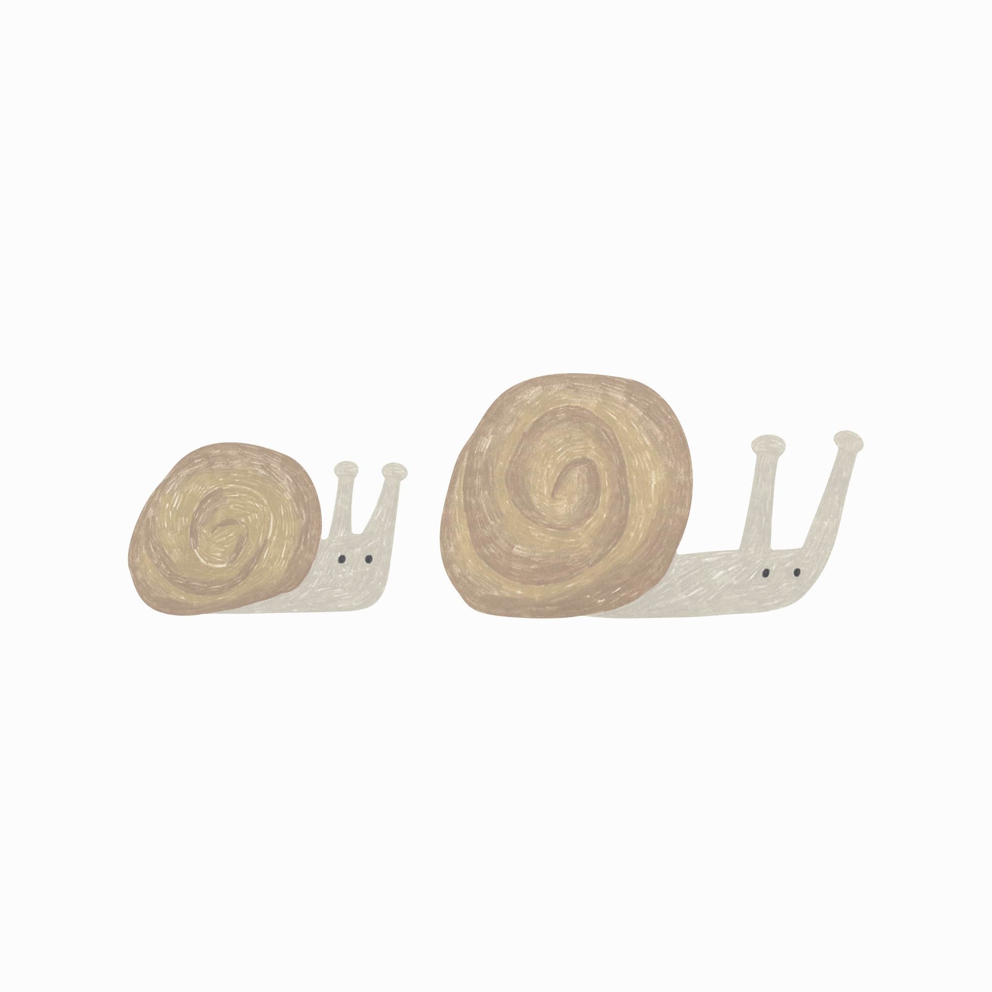 Image showing the 2 snail stickers snails are grey with brown shells and the front snail is larger than the back one.