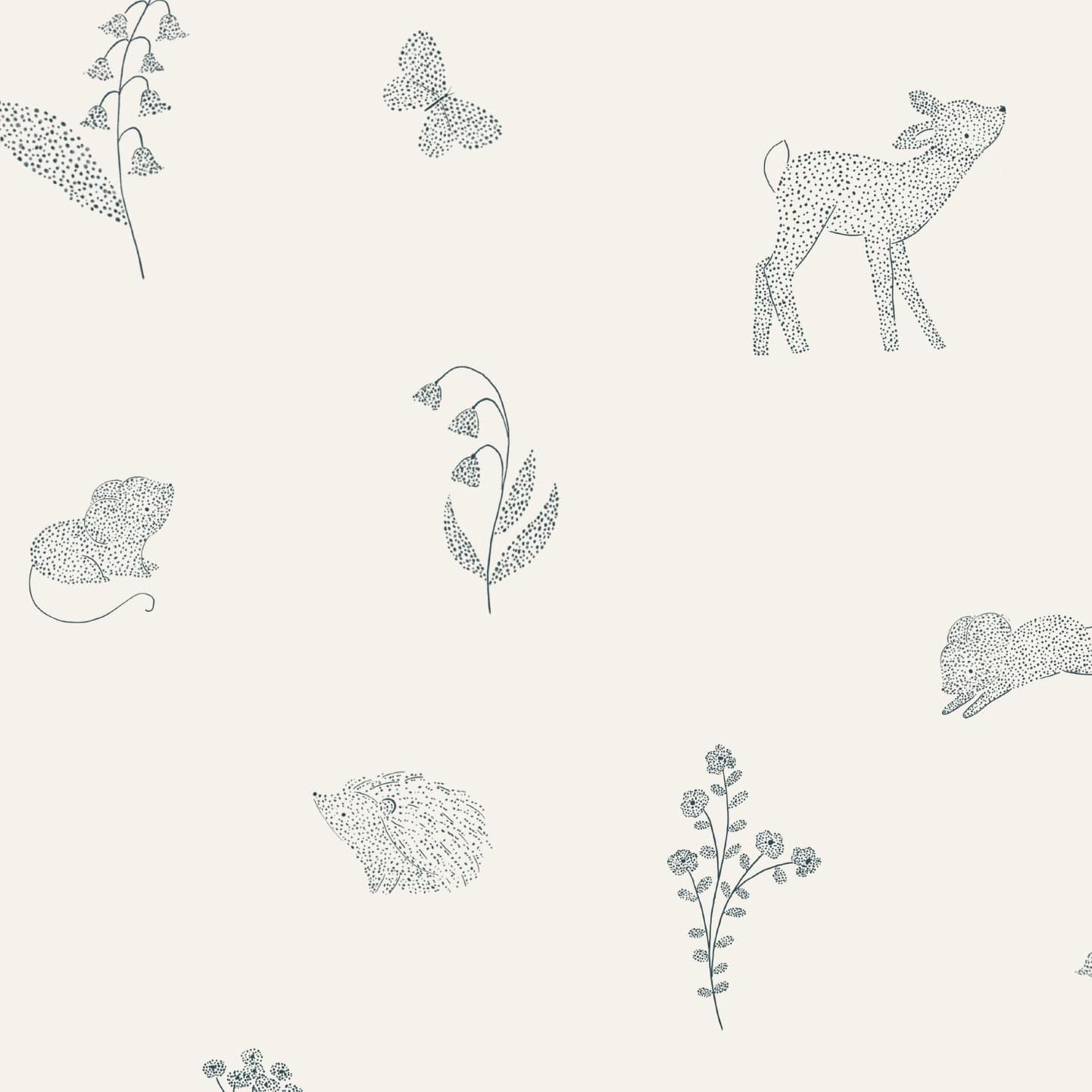 Wallpaper Roll 52cm x 10m Dotted Woodland Animals White Wallpaper