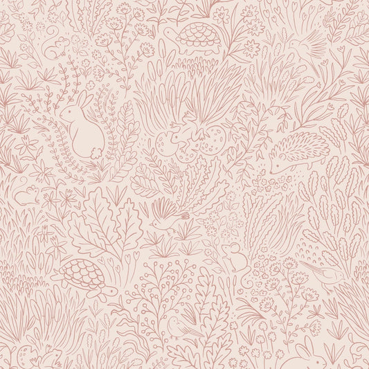 Wallpaper Roll 70cm x 10m Garden Doodles Pink Wallpaper