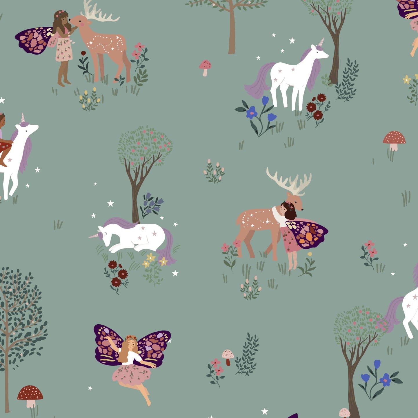 Wallpaper Roll 52cm x 10m Magical Forest Green Wallpaper