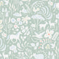 Wallpaper sample of white coloured flowers, leaves, swans, chickens, deers, ducks with a sage background
