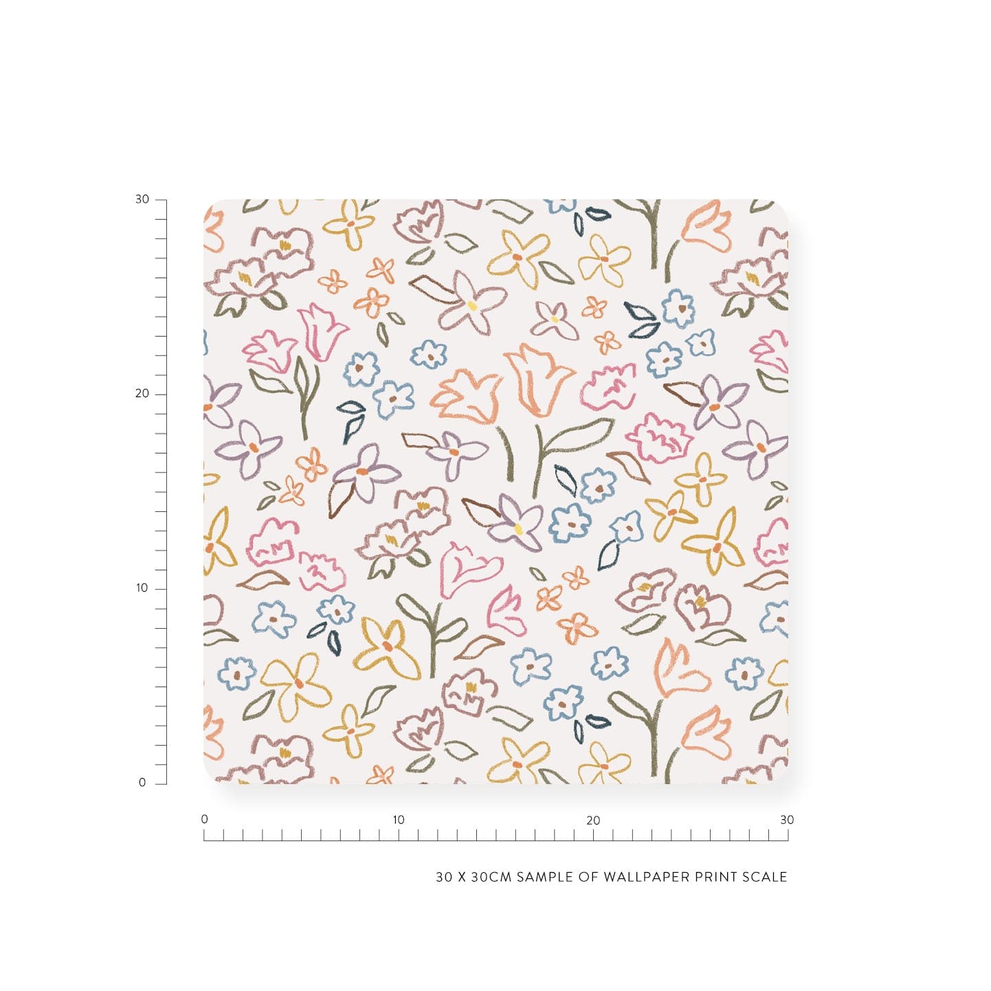 Crayon Floral Wallpaper Sample