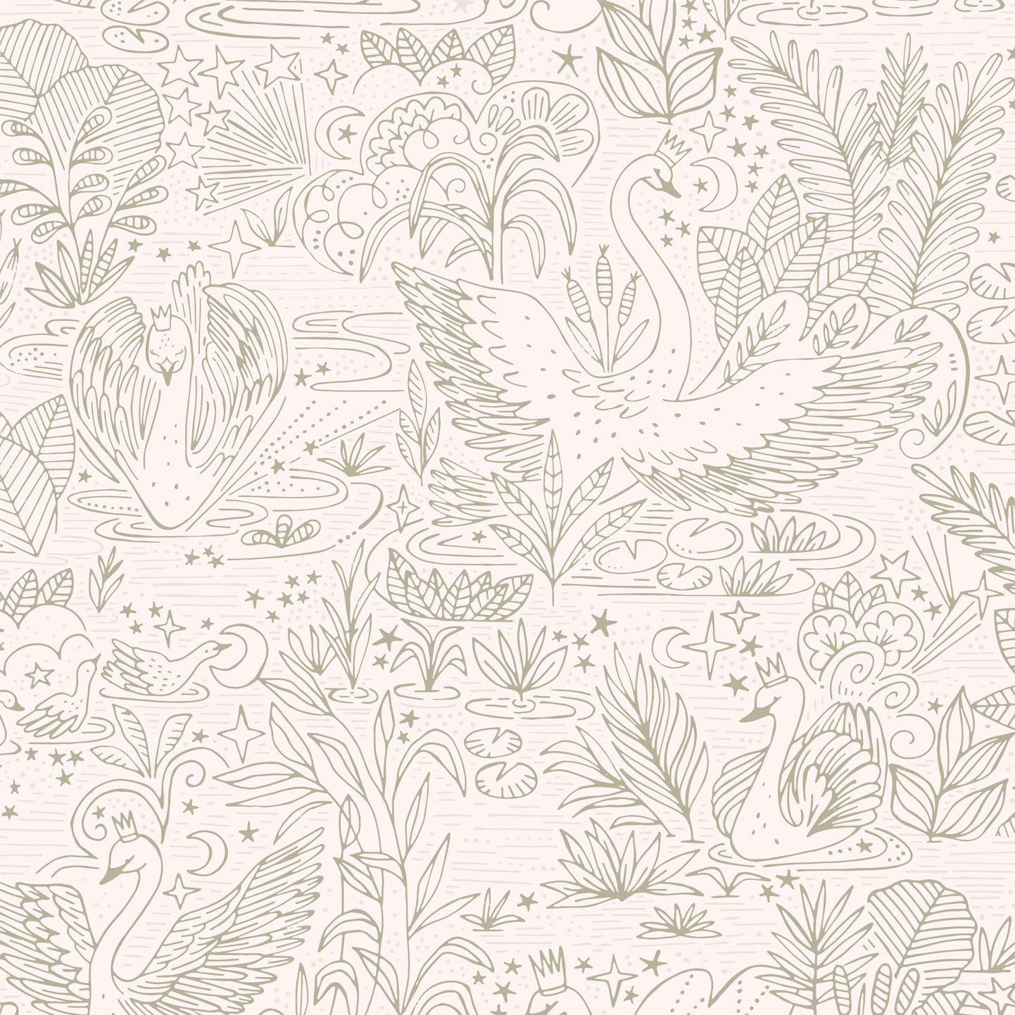 Wallpaper Roll 70cm x 10m Swan Lake Sage Wallpaper